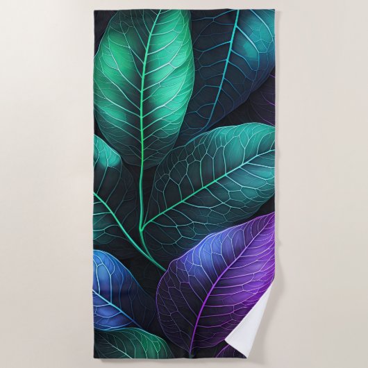 Mooie Waterverf Tropisch gebladerte Paarse Groen Strandlaken (Voorkant)