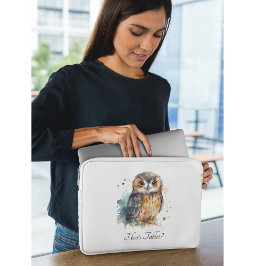 Mooie waterverf uil, op maat laptop sleeve