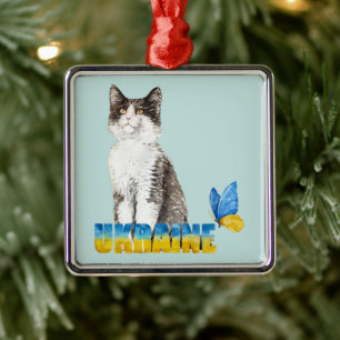 Mooie waterverf Ukraine kat en vlinder  Metalen Ornament