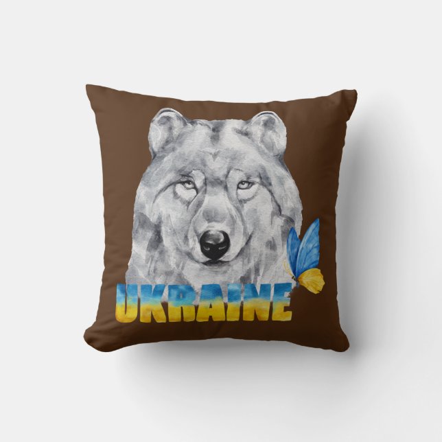 Mooie waterverf Ukraine wolf en vlinder  Kussen (Voorkant)