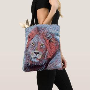 Mooie Waterverf van Afrikaanse leeuw in het rood e Tote Bag