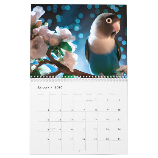 Mooie Waterverf van Lovebird Bird Cute Pet Parrot Kalender (Jan 2026)