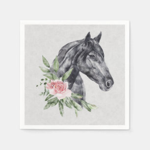 Mooie Waterverf van Portret van Black Horse Head Servet