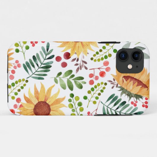Mooie Waterverf van zonnebloemen en bessen Case-Mate iPhone Case (Achterkant (horizontaal))