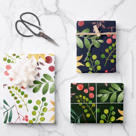 Mooie Waterverf van zonnebloemen en bessen Inpakpapier Vel (Voorkant)