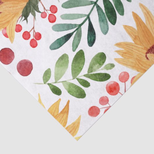 Mooie Waterverf van zonnebloemen en bessen  Tissuepapier (Detail)