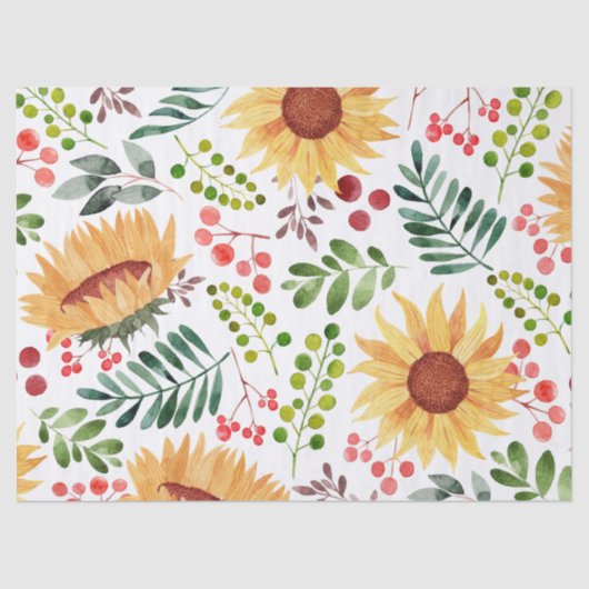 Mooie Waterverf van zonnebloemen en bessen  Tissuepapier (Voorkant)