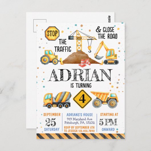 Mooie waterverf verjaardag Bouwvoertuigen Briefkaart (Voorkant / Achterkant)