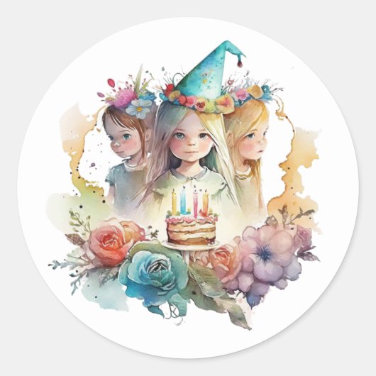 Mooie waterverf verjaardagsstickers ronde sticker (Voorkant)