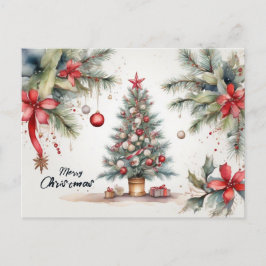 Mooie Waterverf versierde kerstboom Feestdagenkaart