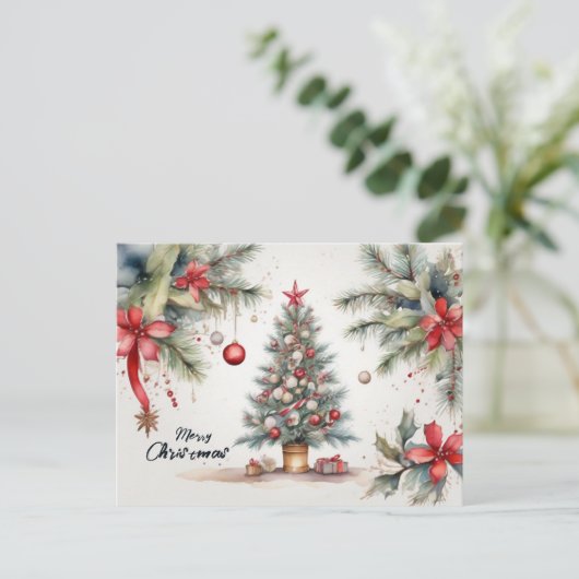 Mooie Waterverf versierde kerstboom Feestdagenkaart (Staand voorkant)