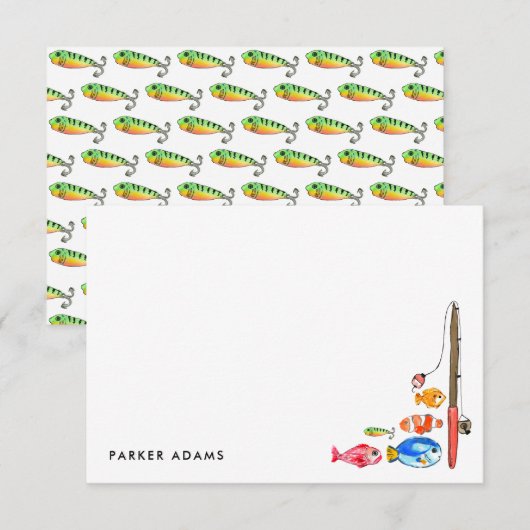 Mooie Waterverf Vis Aas Haak Vissershaspel Hengel Notitiekaartje (Voorkant / Achterkant)