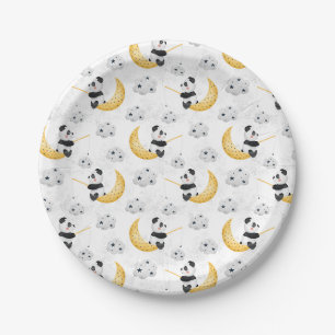 Mooie Waterverf Visser Panda Patroon Papieren Bordje