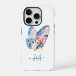 Mooie Waterverf Vlinder met je Monogram iPhone 15 Pro Case