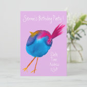 Mooie waterverf vogel kleurrijk verjaardagsfeestje kaart (Staand voorkant)