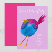 Mooie waterverf vogel kleurrijk verjaardagsfeestje kaart (Voorkant / Achterkant)