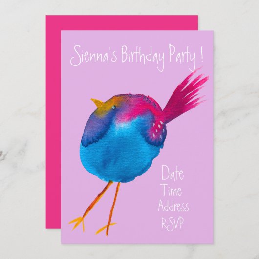 Mooie waterverf vogel kleurrijk verjaardagsfeestje kaart (Voorkant / Achterkant)