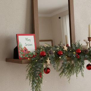 Mooie waterverf vogelhuisje Kerstvakantie Fotoplaat