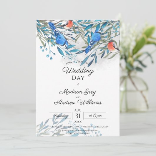 Mooie Waterverf vogels en een oliefrouwbruiloft Kaart (Staand voorkant)