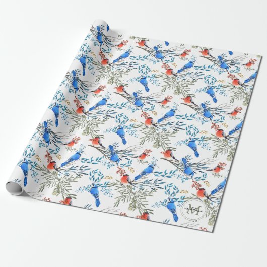 Mooie Waterverf vogels en oliepatroon Cadeaupapier (Uitgerold)