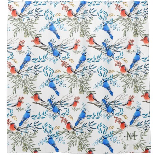 Mooie Waterverf vogels en oliepatroon Douchegordijn (Voorkant)