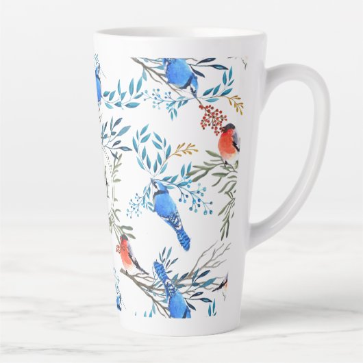 Mooie Waterverf vogels en oliepatroon Latte Mok (Rechts)