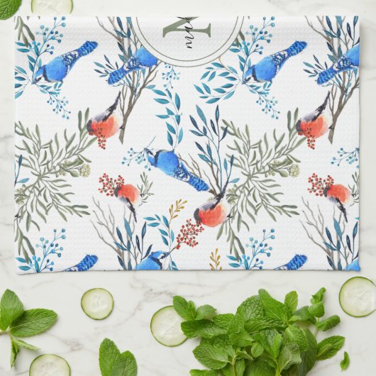 Mooie Waterverf vogels en oliepatroon Theedoek (Gevouwen)