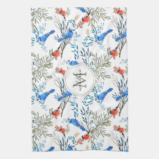 Mooie Waterverf vogels en oliepatroon Theedoek (Verticaal)