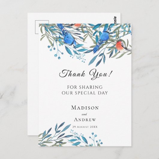 Mooie Waterverf vogels en olievlek Dank u wel Briefkaart (Voorkant / Achterkant)