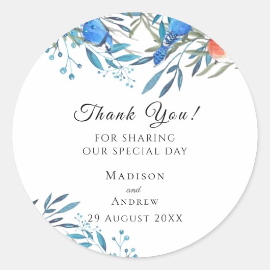 Mooie Waterverf vogels en olievlek Dank u wel Ronde Sticker (Voorkant)