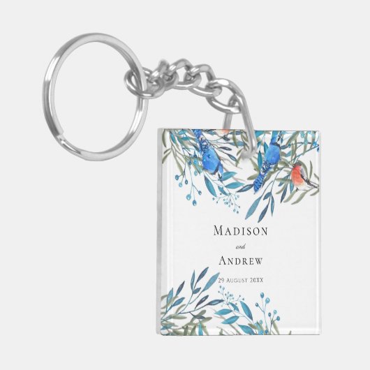 Mooie Waterverf vogels en olievlek Dank u wel Sleutelhanger (Voorkant Links)