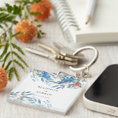 Mooie Waterverf vogels en olievlek Dank u wel Sleutelhanger (Voorkant Rechts)