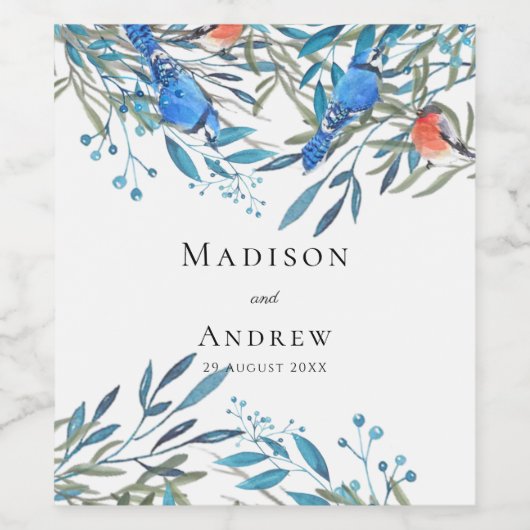 Mooie Waterverf vogels en olievlek Wijn Etiket (Enkel label)