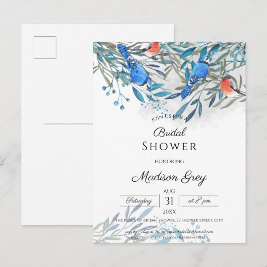 Mooie Waterverf vogels en Vrijgezellenfeest Uitnodiging Briefkaart (Voorkant / Achterkant)