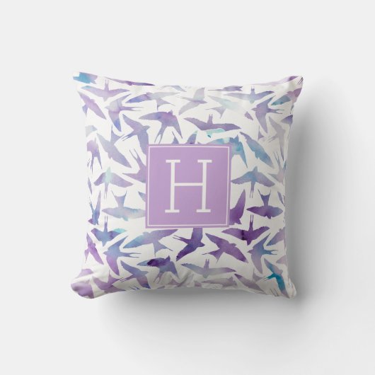 Mooie Waterverf vogels monogrammed Kussen (Voorkant)
