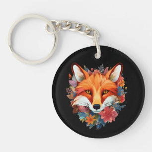 Mooie Waterverf Vos Bloem Schattig Sleutelhanger