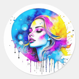 Mooie Waterverf vrouw Abstract Ronde Sticker