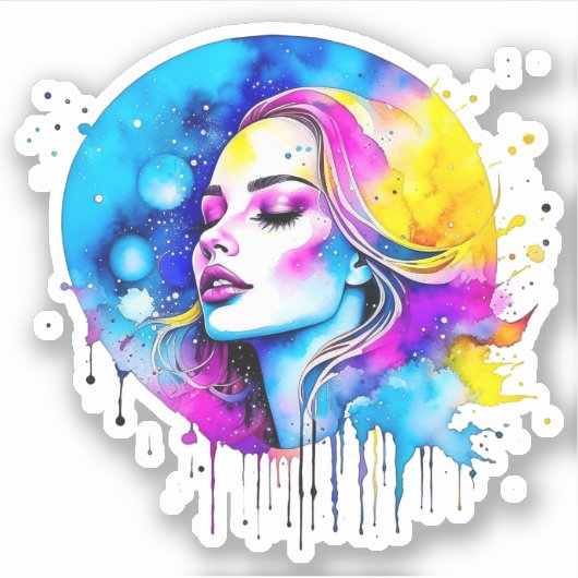Mooie Waterverf vrouw Abstract Sticker (Voorkant)