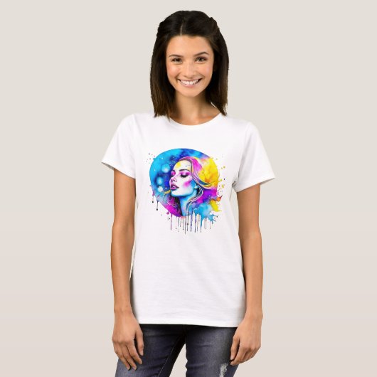 Mooie Waterverf vrouw Abstract T-shirt (Voorkant volledig)