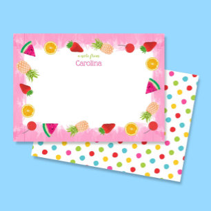 Mooie Waterverf Vruchten & Stippen Roze Briefpapie Bedankkaart