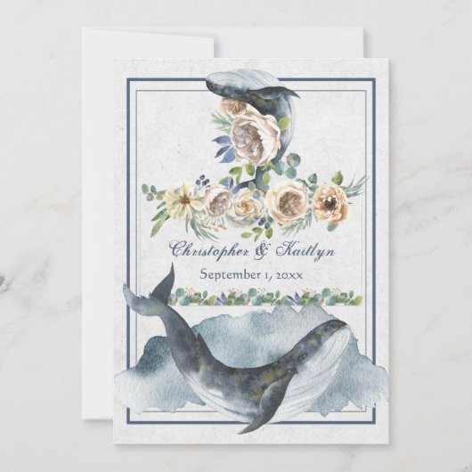 Mooie Waterverf walvissen en bloemen bruiloft Kaart (Voorkant)