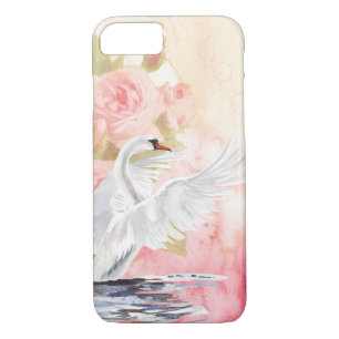 Mooie Waterverf White Swan en Rozen iPhone 8/7 Hoesje