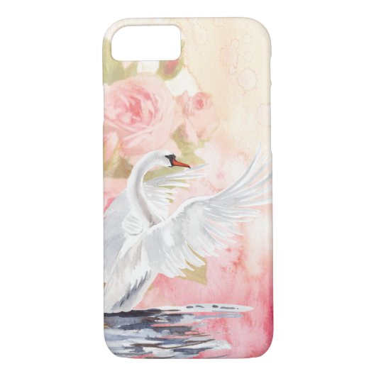 Mooie Waterverf White Swan en Rozen Case-Mate iPhone Case (Achterkant)
