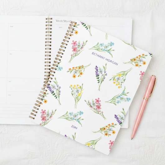 Mooie waterverf wilde bloemen gepersonaliseerd planner