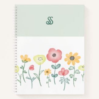 Mooie waterverf wilde bloemen met monogram notitie notitieboek