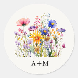 Mooie Waterverf Wildflower Botanica bruiloft Ronde Sticker