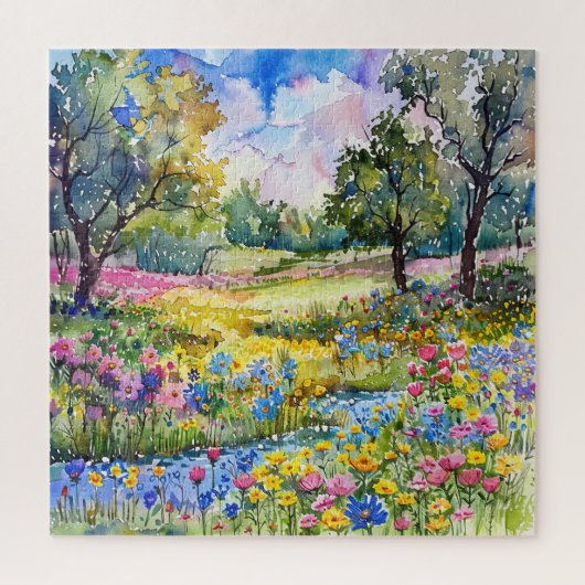 Mooie Waterverf Wildflower Field Legpuzzel (Verticaal)