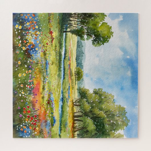 Mooie Waterverf Wildflower Field Legpuzzel (Horizontaal)
