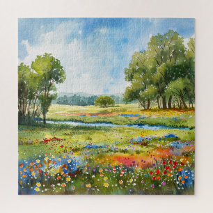 Mooie Waterverf Wildflower Field Legpuzzel