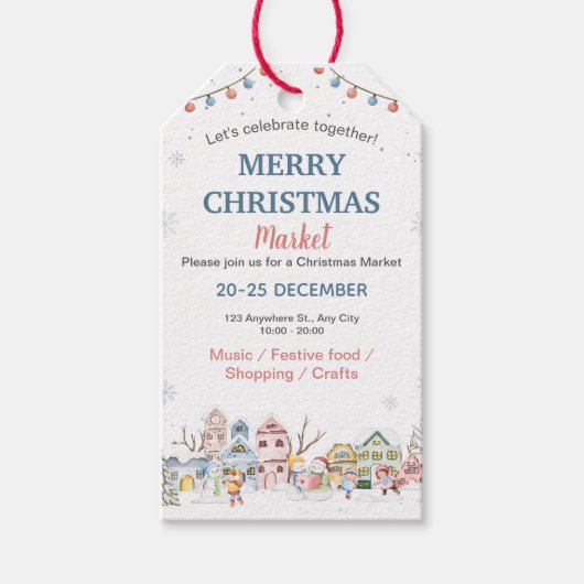 Mooie waterverf Winter Kerstmarkt Cadeaulabel (Voorkant)